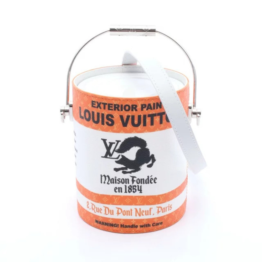 Louis Vuitton LV Paint Can Handbag Canvas Leather Orange White Black
